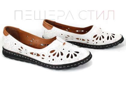 Elena Cruzado – pantofi damă de vară din piele naturală albă (mărimi mari), talpă cusută și branț moale