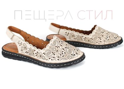 Mireya Bellor – pantofi damă de vară din piele naturală, bej, cu călcâi deschis (mărimi mari), talpă cusută, branț moale