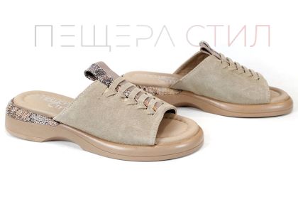 Celeste Navarro – papuci damă din velur natural, culoare bej-vizon, cu accent snake