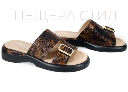 Alina Verro – papuci damă din piele naturală maro închis cu efect snake