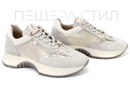 Marielle Voss – sneakers dama ușori cu mesh și velur bej