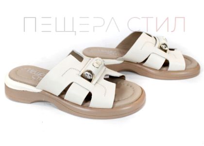 Navira Sior – papuci dama din piele naturală în nuanță bej cu detaliu elegant