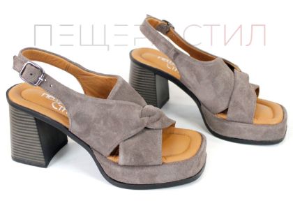Sandale damă Lorena Vail din velur natural taupe cu toc și platformă