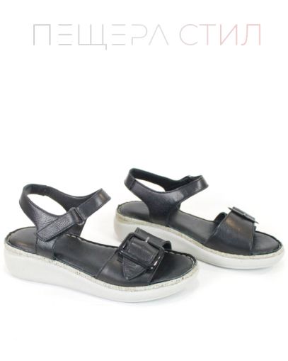 Sandale damă negre Camila Ferrara piele naturală talpă cusută