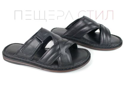 Papuci bărbătești din piele naturală de culoare neagră – model Lusso Mare