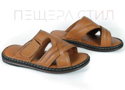 Lusso Mare – Papuci bărbătești confortabili din piele naturală maro deschis