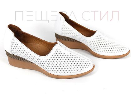 1231BK – pantofi damă din piele naturală albă cu perforații și platformă confortabilă