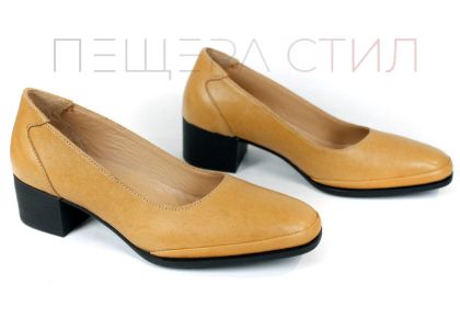 1236KAP – pantofi damă din piele naturală cappuccino cu toc confortabil