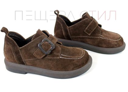 Pantofi casual damă din piele naturală velur maro