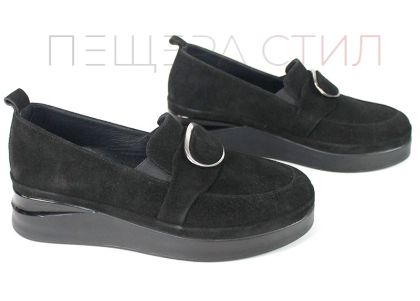 Pantofi casual damă din piele naturală velur negru