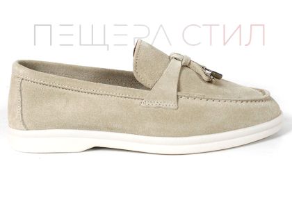 Mocasini damă din piele întoarsă naturală bej – Vero Lume