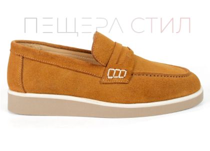 Mocasini damă din piele întoarsă naturală maro deschis – Vero Lume