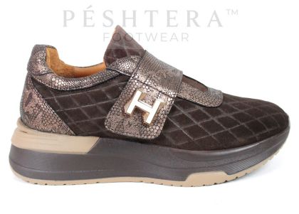 Helena Monteiro pantofi sport damă maro din velur natural cu velcro