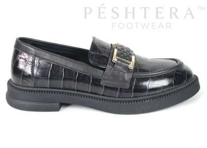 Mocasini de damă Terra Classica din piele naturală neagră cu imprimeu croco