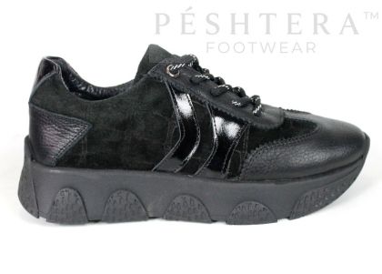 Sneakers de damă Gabriella Conti din piele întoarsă naturală și piele neagră