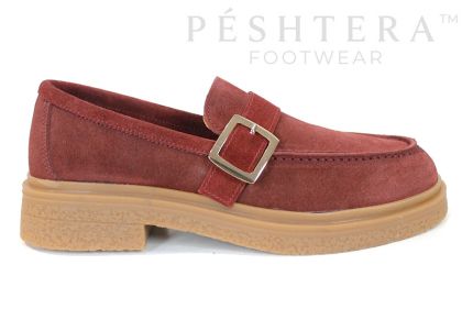Valeria Monti – mocasini de damă din piele întoarsă naturală bordo