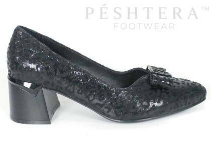 Pantofi eleganți de damă Valentina Rossetti din piele naturală cu efect leopard negru