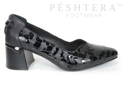 Valentina Rossetti – pantofi eleganți de damă din piele naturală cu imprimeu leopard lăcuit negru