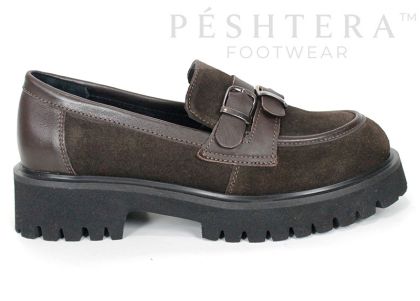 Mira Belle – mocasini de damă din piele întoarsă și piele naturală, maro închis