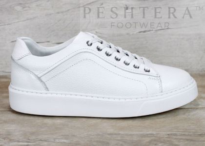 Sneakers bărbați din piele naturală granulată albă Matteo Valdieri