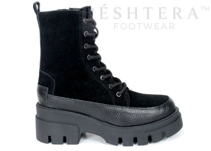 Luna Forte – Women's Black Suede and Leather Combat Boots