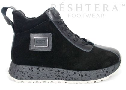 Alessia Vettori – Sneakers înalți de damă din piele întoarsă și piele naturală, negri | PESHTERA™