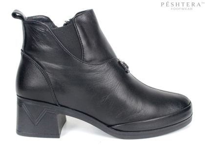 Botine negre damă cu fermoar și inserție elastică exterioară