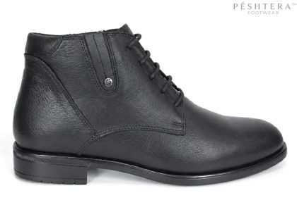 Ghete elegante bărbătești Matteo Ricciardi din piele naturală neagră moale, cu șireturi, fermoar și căptușeală călduroasă – PESHTERA™