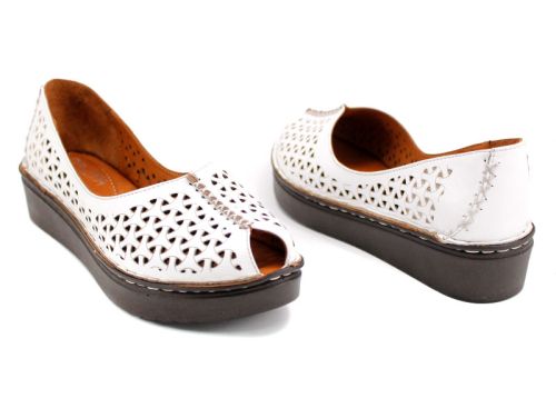 Pantofi de vara de dama din piele naturala alb 3141-1 B