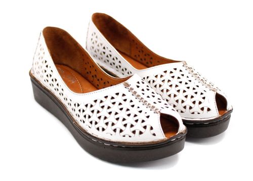 Pantofi de vara de dama din piele naturala alb 3141-1 B