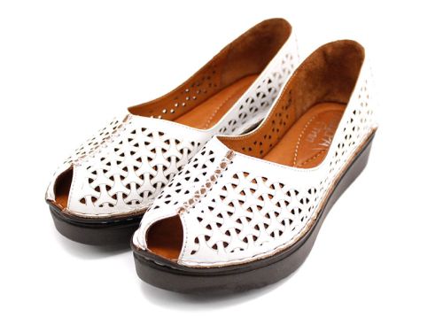 Pantofi de vara de dama din piele naturala alb 3141-1 B