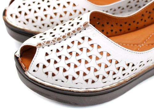 Pantofi de vara de dama din piele naturala alb 3141-1 B