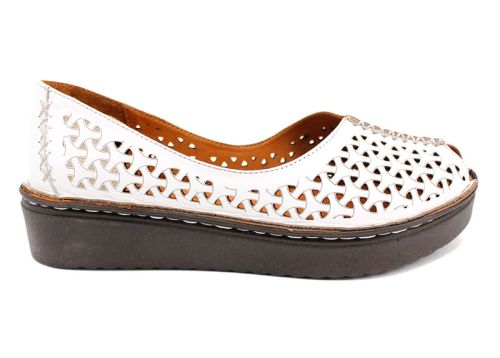 Pantofi de vara de dama din piele naturala alb 3141-1 B