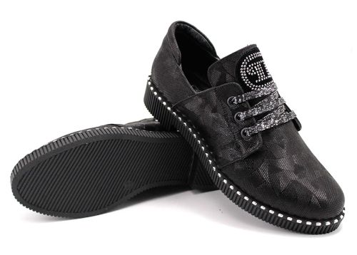 Pantofi casual dama din piele spectaculoasă în negru 1025 CH