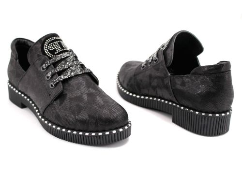 Pantofi casual dama din piele spectaculoasă în negru 1025 CH