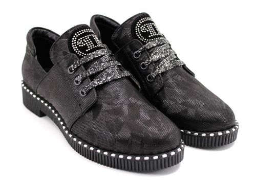 Pantofi casual dama din piele spectaculoasă în negru 1025 CH