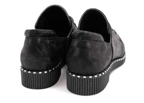 Pantofi casual dama din piele spectaculoasă în negru 1025 CH
