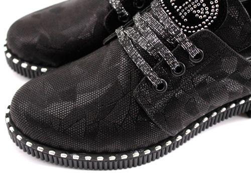 Pantofi casual dama din piele spectaculoasă în negru 1025 CH