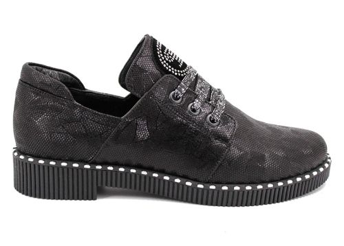 Pantofi casual dama din piele spectaculoasă în negru 1025 CH