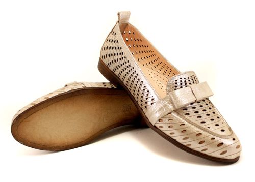 Pantofi de vară pentru dama cu perforație din satin bej 1015 BJ
