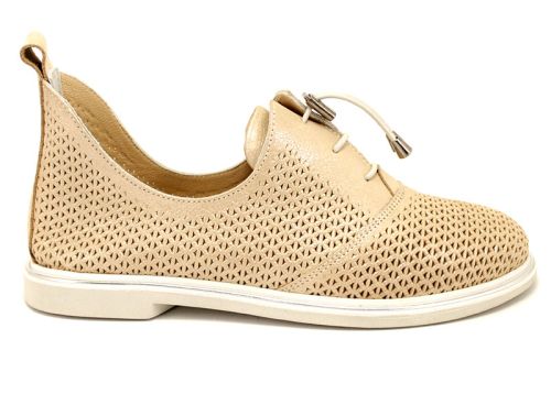 Pantofi de vara pentru femei cu perforatie din satin bej 464-55 BJ