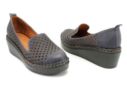 Pantofi dama de vara cu perforatie in albastru inchis 6113-1 SN