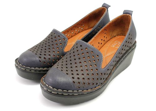 Pantofi dama de vara cu perforatie in albastru inchis 6113-1 SN