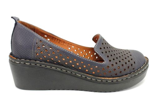 Pantofi dama de vara cu perforatie in albastru inchis 6113-1 SN