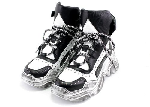 Femei pantofi de sport de iarnă din piele naturală în alb-negru 6002 CH