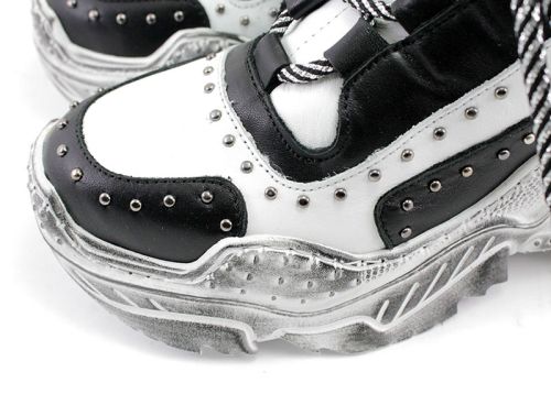 Femei pantofi de sport de iarnă din piele naturală în alb-negru 6002 CH