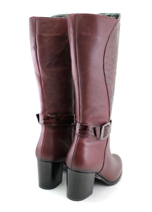 Cizme de damă din piele naturală în burgund, model Leola