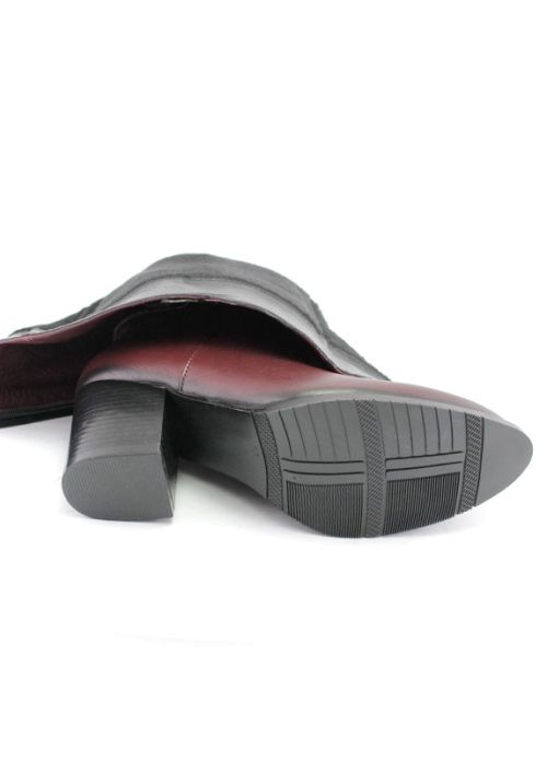 Cizme de damă din piele naturală în burgund, model Leola