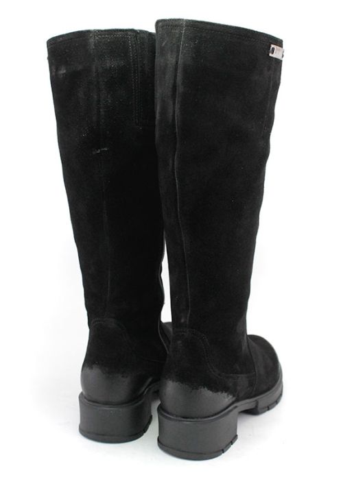 Cizme dama din piele intoarsa naturala cu fermoar lateral, de culoare neagra, model Gemma.