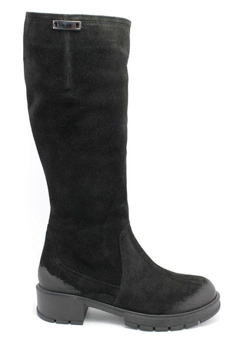Cizme dama din piele intoarsa naturala cu fermoar lateral, de culoare neagra, model Gemma.